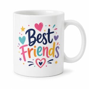White ceramic mug with Best Friends heart artwork
