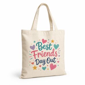 Natural canvas tote with playful Best Friends Day Out artwork
