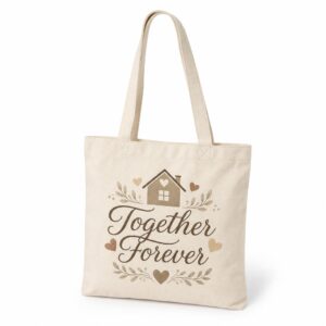 Natural canvas tote with Together Forever family artwork